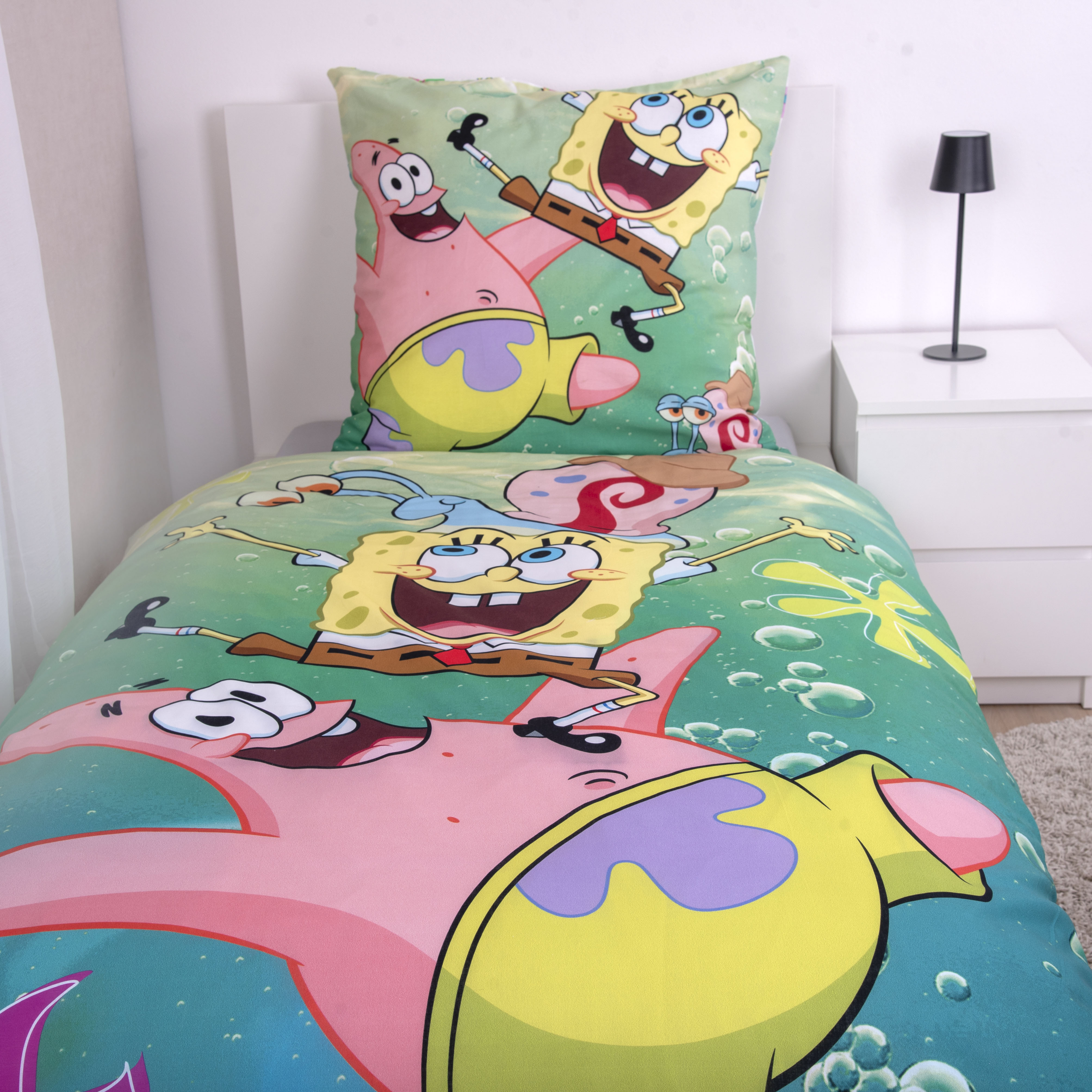 Bettwäsche SPONGE BOB "Sponge Bob", bunt, B/L: 135cm x 200cm, 1 Stk., 1 Stk., Renforcé, B/L: 80cm x 80cm, 2 Stk., Renforcé, Obermaterial: 100% Baumwolle, Bettwäsche, Bettwäsche, Wendebettwäsche bunt B/L: 135cm x 200cm, 1 Stk., 1 Stk., Renforcé, B/L: 80cm 