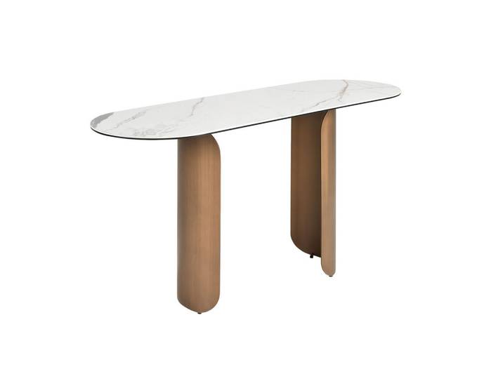 Angel Cerda Angel Cerdá Konsole 3286, oval, Feinsteinzeug-Marmor, Stahl in Bronze, Weiß, Metall, Oval,Oval, 150x80x50 cm, Wohnzimmer, Wohnzimmertische, Konsolentische