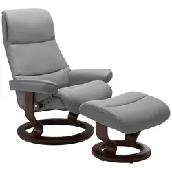 Stressless Sessel mit Hocker View Classic Leder Grau Batick Wild Dove M (Medium)