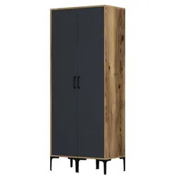 Dmora Kleiderschrank 2 Türen Dbonanse, Schlafzimmermöbel, Schrank, Garderobe, 80x201h48 cm, Walnuss und Anthrazit