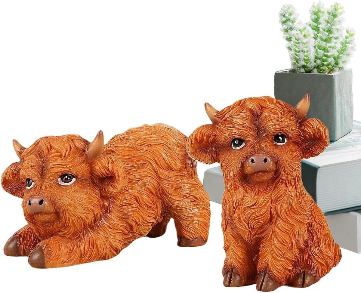 Set van 2 bruine runder beeldjes voor decoratie van je tafelblad