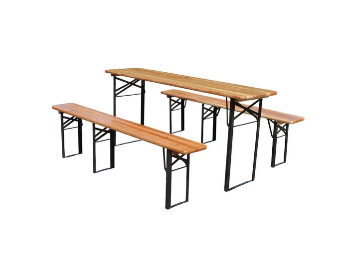 Ensemble de jardin à bière pliable 175 cm, 3 pièces : 1 table pliante + 2 bancs à bière, pin massif résistant aux intempéries, gain de place, ensemble de jardin à bière