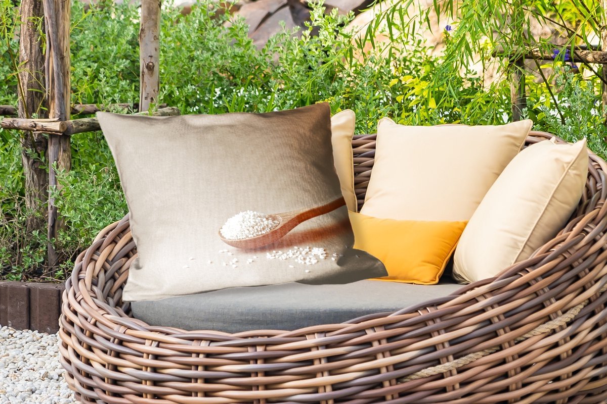Weerbestendige buitenkussens Lepel Rijst in beige, 60 x 40 cm