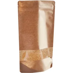 100 Standbodenbeutel Kraftpapier mit Sichtfenster 110 x 185 mm | braun, Kraftpapier, PET, PP