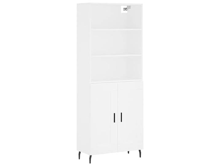 Makastle Highboard Wohnzimmer 69,5x34x180 cm Weiß Holzwerkstoff mit Türen und Metallfüßen