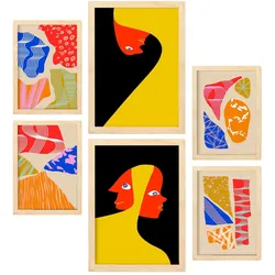 POSTER Set Mit 6 Auffällige Künste In Liebhaber Abstrakt A3 & A4 Rahmen Aus Hellem Holz
