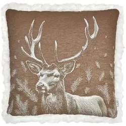 Kissenhuülle Fellrand Heino Adalbert-Amlach 60 × 60cm Hirschdesign/Tannenzweigen