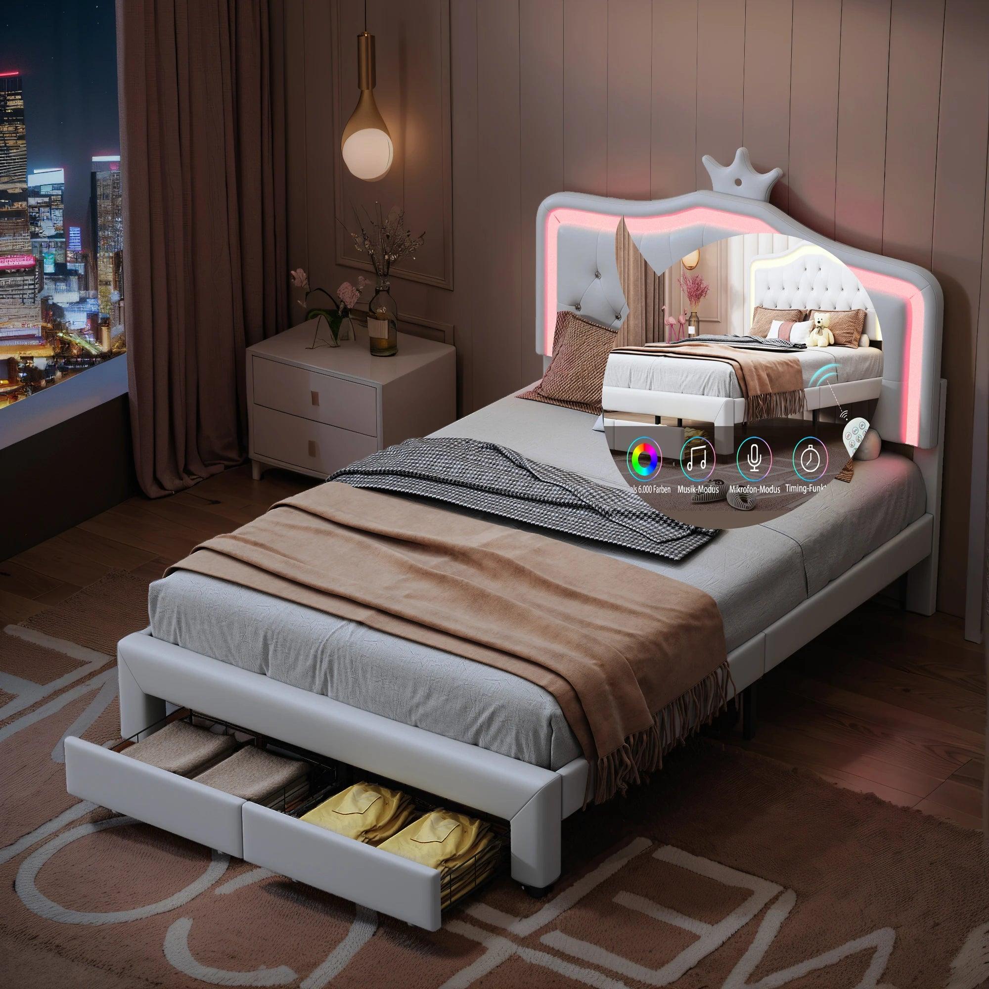 Kinderbett - Kleinkindbett - Einzelbett - Mädchenbett - Prinzessinnenbett - 140x200 cm - Mit kornförmiger Kopfstütze