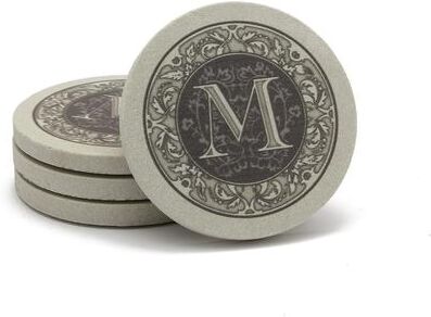 Thirstystone 4-Pack Monogram Letter “M” Sandstone Coasters Manufactured in The USA Decorative, Absorbent, Easily Wipes Clean