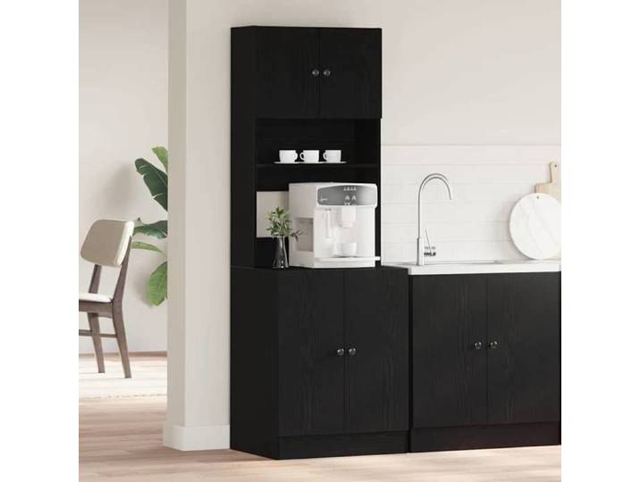 Noir Vitrine de cuisine - Meuble pour cuisine - Étagère de cuisine avec étagère Chêne noir 60x50x180 cm[711944]