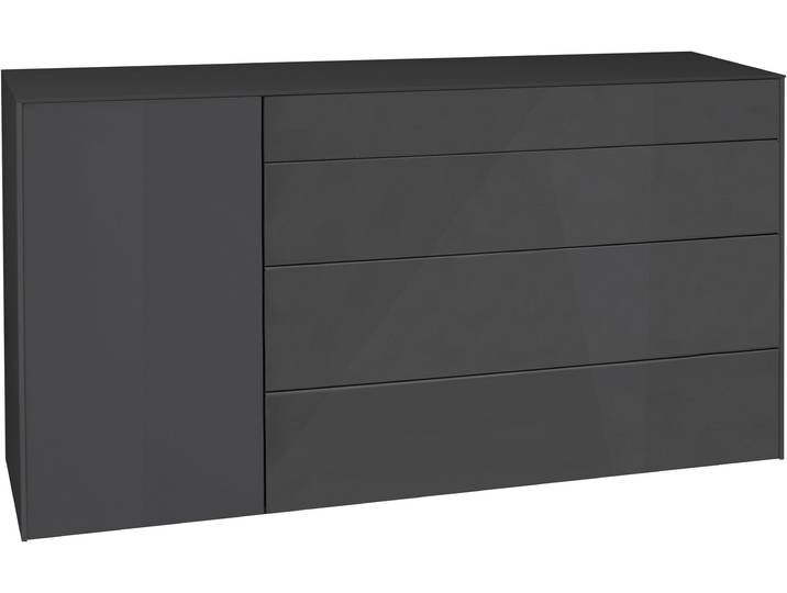 Kommode MÄUSBACHER Imola , grau (anthrazit matt lack, glas anthrazit glanz), B:169cm H:89cm T:42cm, Sideboards, Kommode, 2-Schubladen Kommode