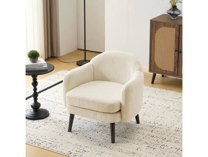 VINGLI Fauteuil de Salon Élégant Canapé 1 Place avec Pieds en Bois Massif Chaise de Bureau Rembourrée Velours Côtelé Beige