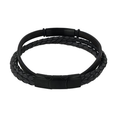 Armband AMOR, schwarz, Armbänder, Herren, 22cm, Edelstahl Leder, Edelstahl, Leder, Armband
