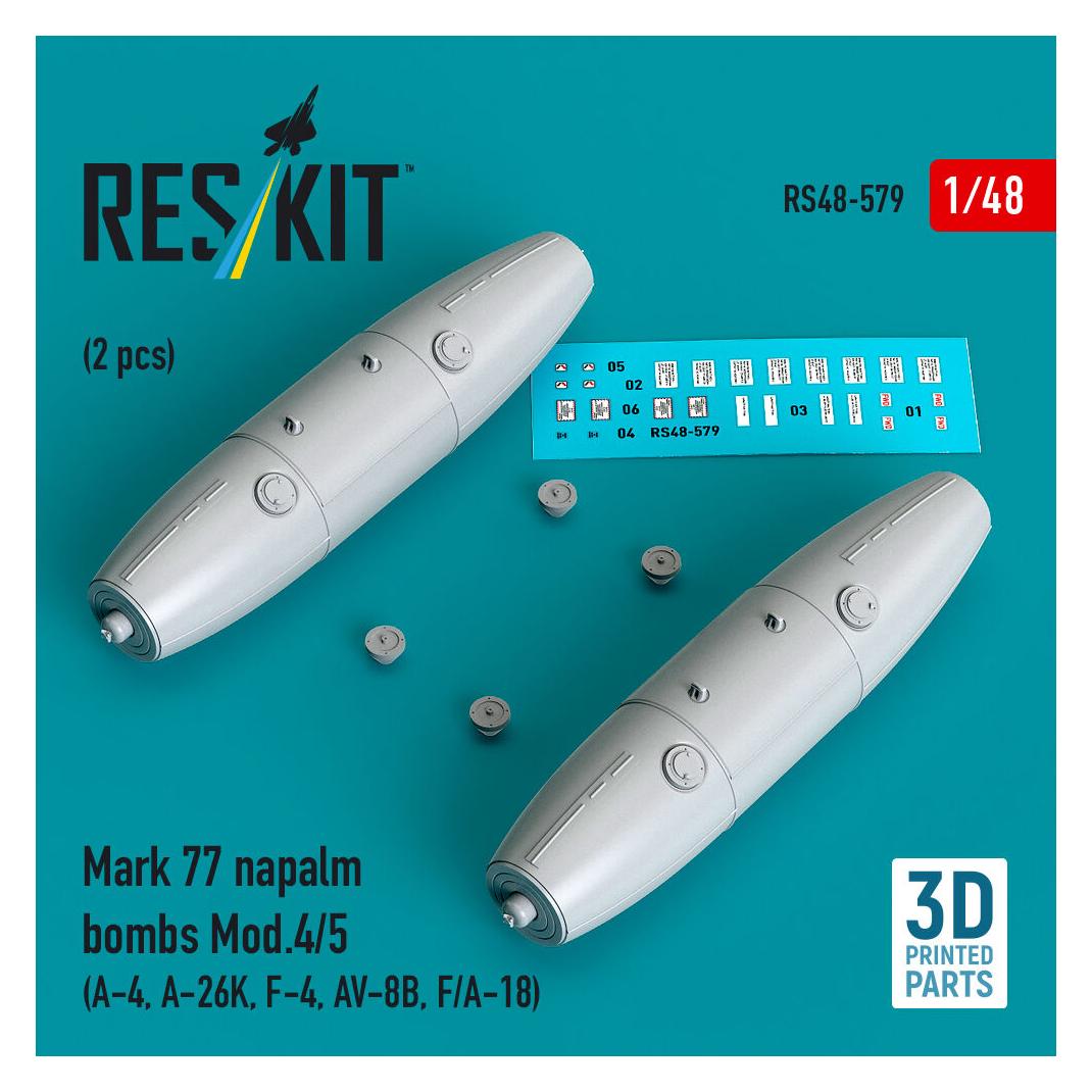 ResKit Mark 77 napalm bombs Mod.4/5 (2pcs) (A-4, A-26K, F-4, AV-8B, F/A-18) (3D Printed) (RS48-0579)