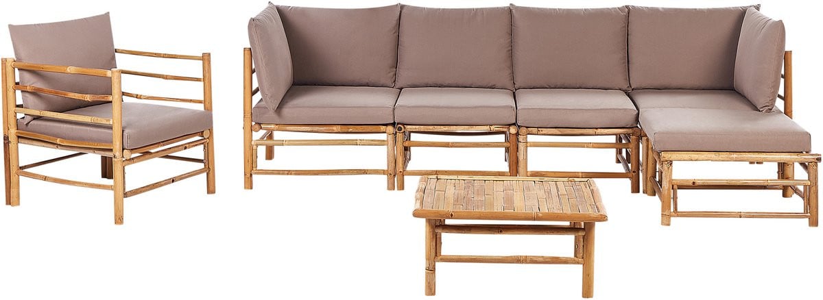 Cerreto 7-delige modulaire loungeset 5-zits met fauteuil en bamboe en de kleur natuurlijk taupe