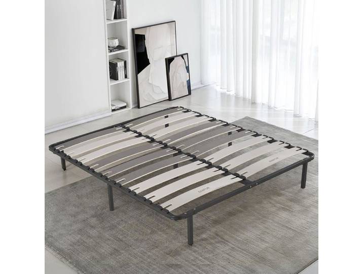 SAMPUR Sommier Morpholattes 160x200 cm 7 Pieds Inclus Gris 25 cm de Hauteur Lattes Extra Larges 5 Zones de Soutien