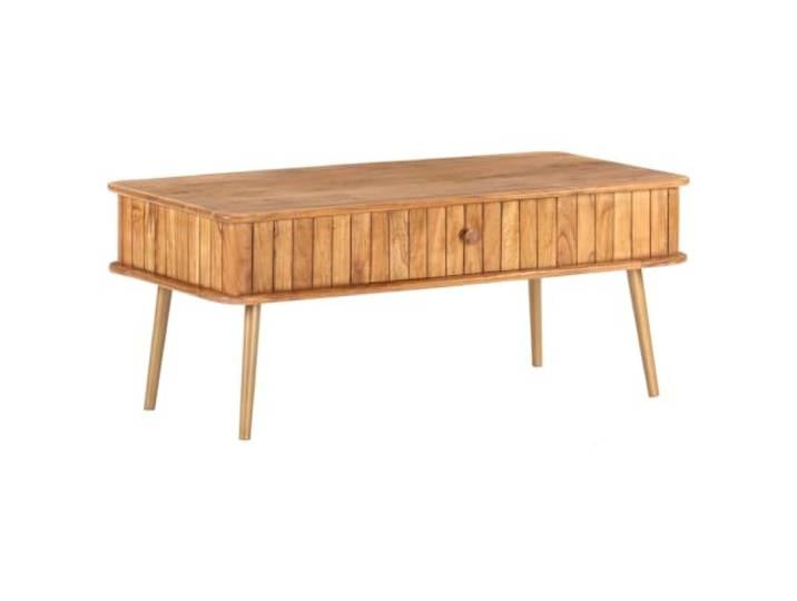 Tmriohed Couchtisch 100x50x40 cm Massivholz Akazie Wohnzimmertisch Edler Holztisch aus massiver Akazie mit praktischer Schublade und Messing-Eisenbeinen für dein Wohnzimmer.