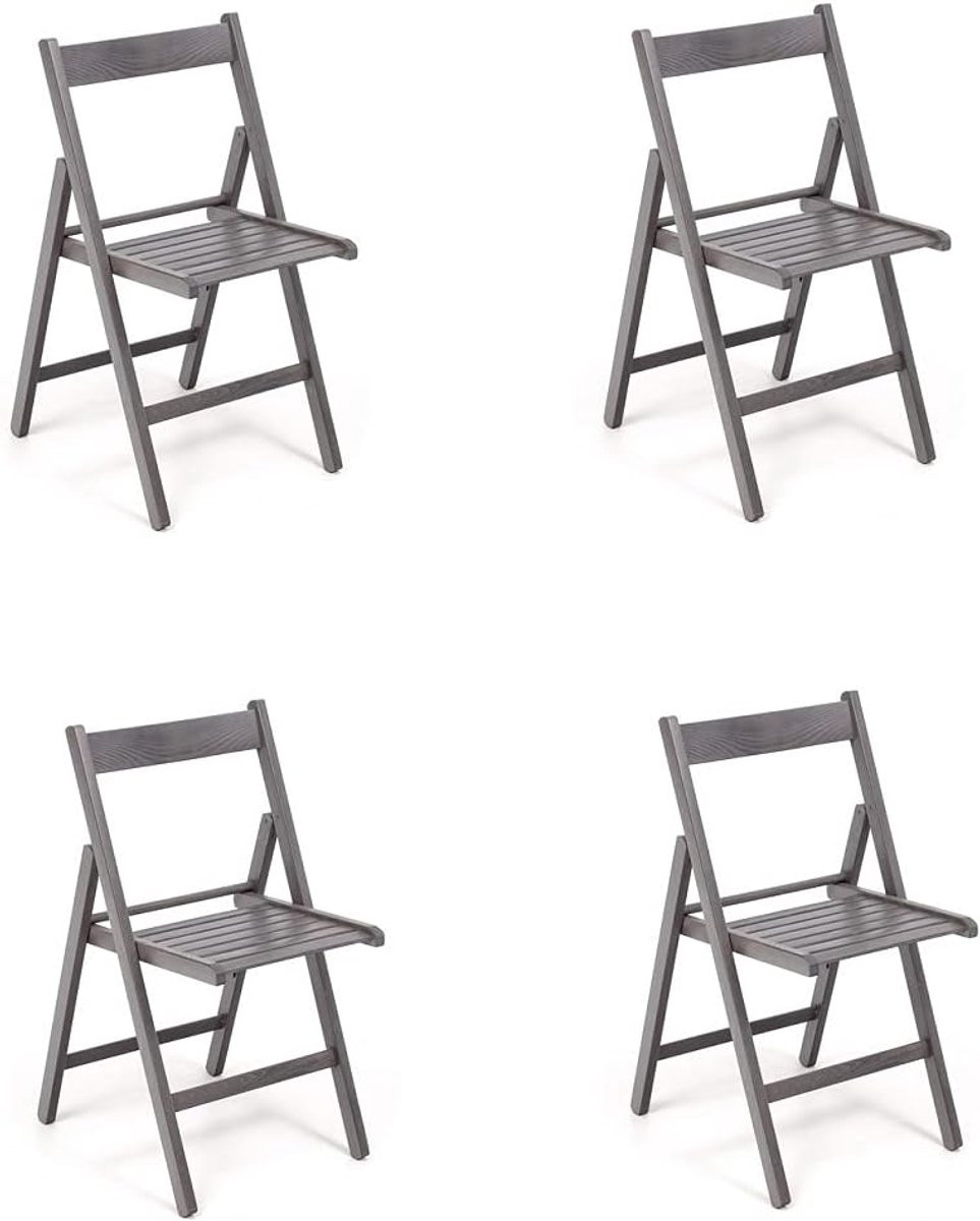 Set van 4 grijze houten klapstoelen voor tuin, balkon of terras