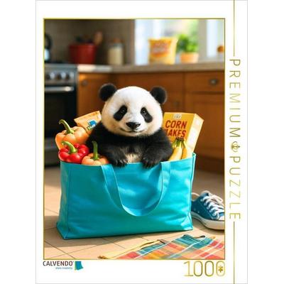 CALVENDO Puzzle Panda in Einkaufstasche | 1000 Teile Lege-Größe 64x48cm Foto-Puzzle für glückliche Stunden