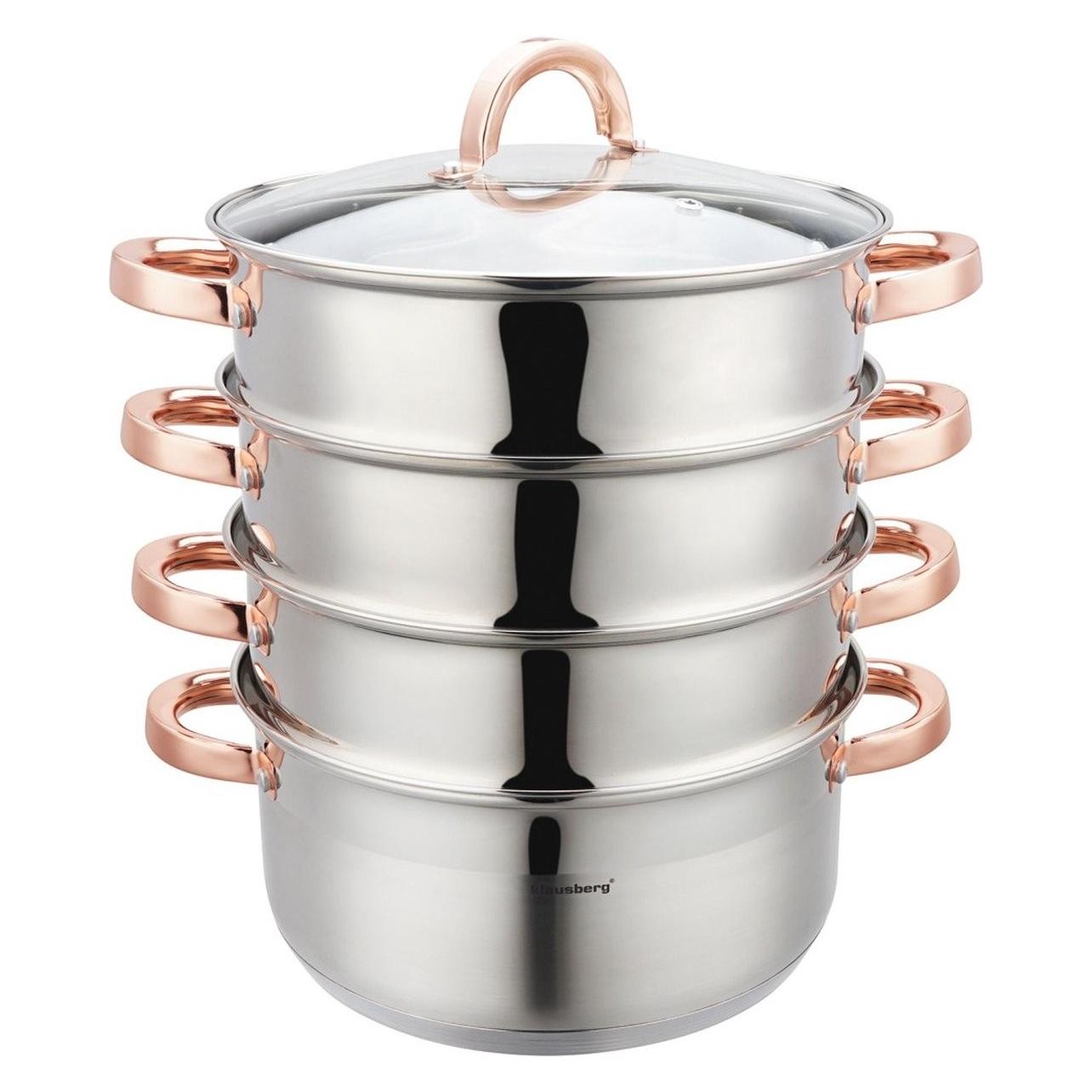 Klausberg 7736 - stoompan - 5 delig - 24 cm - 5 liter - rvs - alle warmtebronnen (Edelstahl, 24 x 11.50 cm) (7736)