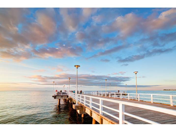 Fototapete PAPERMOON Retro Pier Ostsee , bunt, B:3m L:2,23m, Vlies, Tapeten, Fototapete