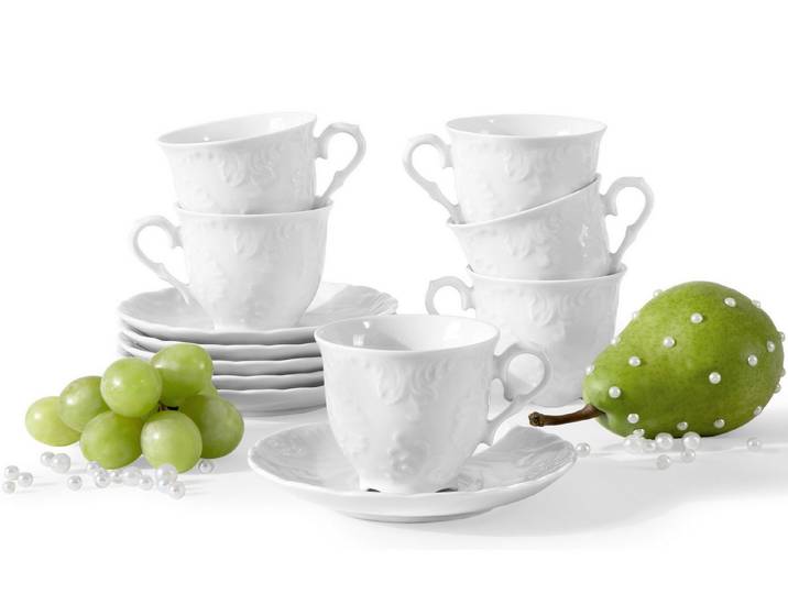 KONSIMO® Kaffeeservice CMIELOW ROCOCO Kaffeetassen-Set (100 ml), Premium-Porzellan (12-tlg), 6 Personen, Porzellan, elegante Dekorationen, zeitloses Design