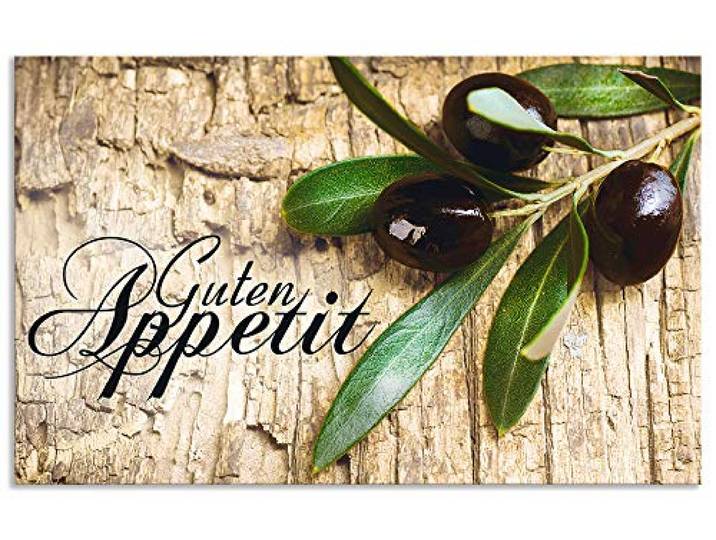 ARTland Spritzschutz Küchenrückwand aus Alu für Küche Herd Spüle 80x50 cm (BxH) mit Motiv Kräuter Olive Guten Appetit Olivenzweig Holzoptik Braun H6ZI
