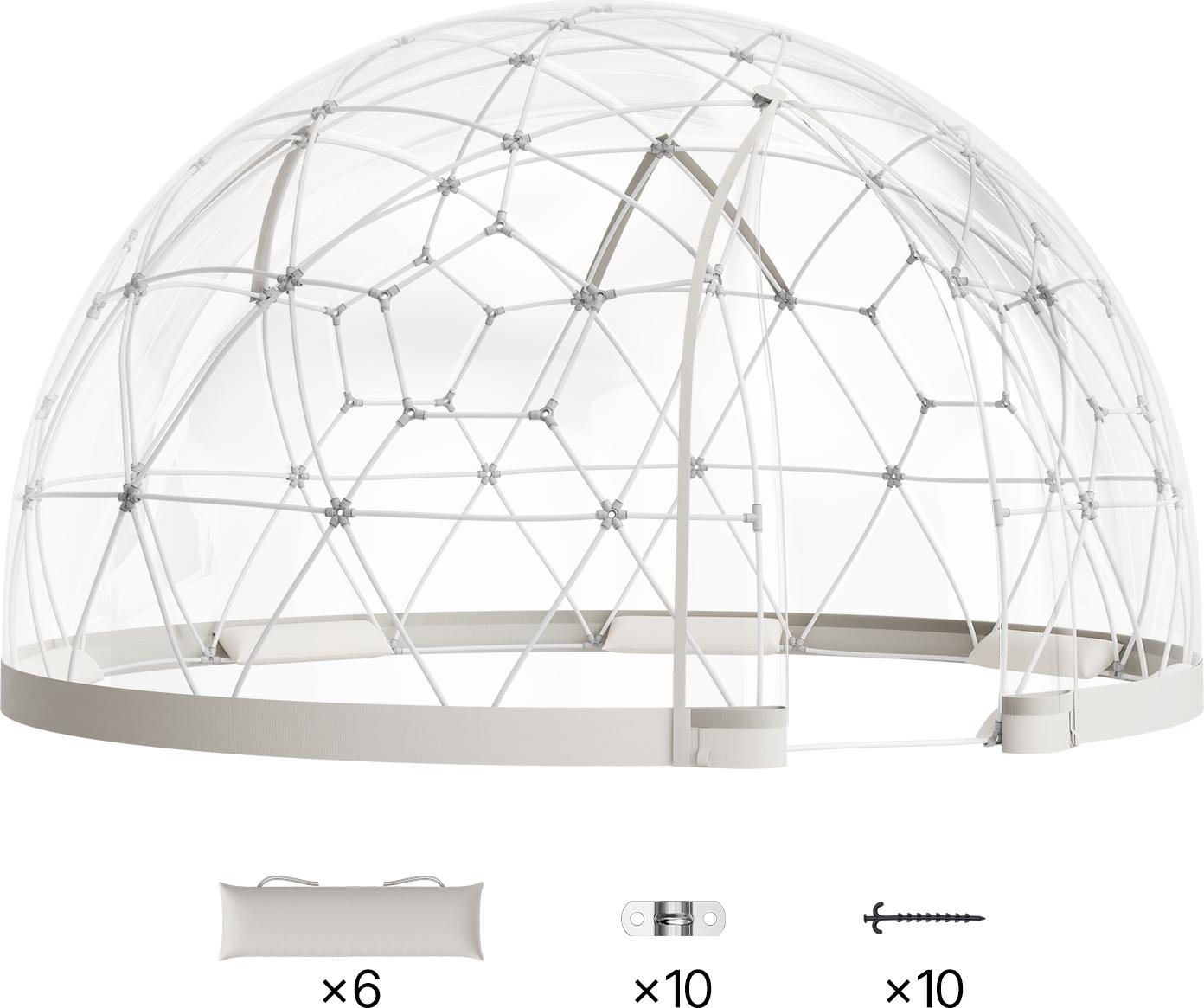 SucceBuy Transparente Gartenkuppel 2,9x1,7 m, Blasenzelt für 2-4 Personen, geodätisches Gewächshaus mit Fenster, PVC-Zelt für Garten, Terrasse, Camping, Feiern und Hochzeiten