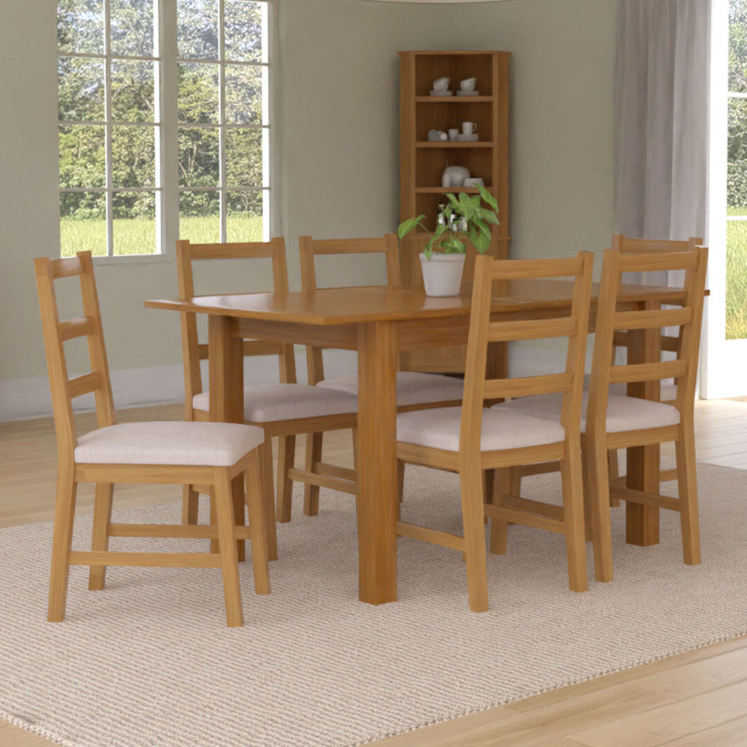 Mistana 6 -Person Extendable Oak Solid Wood Dining Set Beige 6