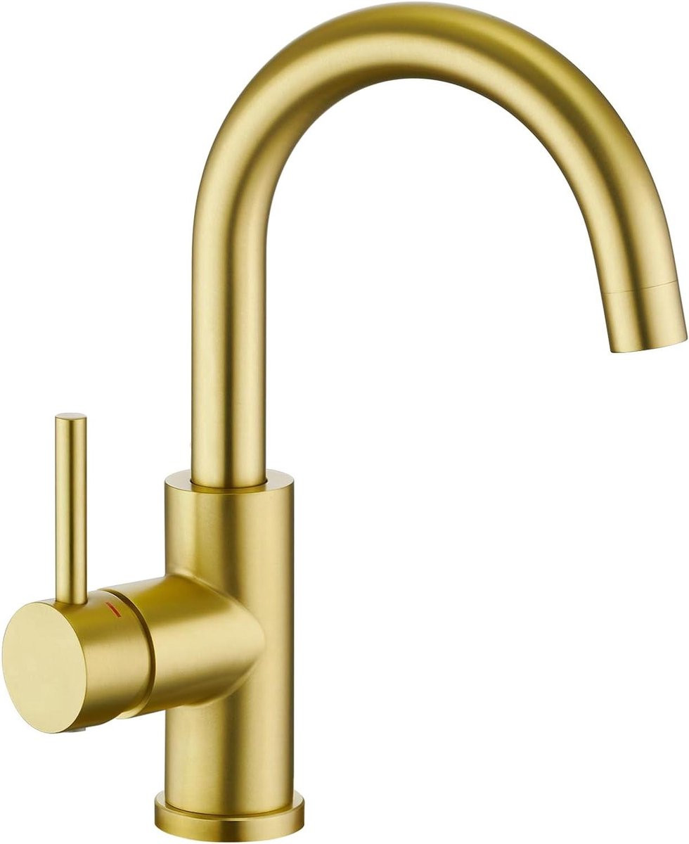 Moderne draaibare mengkraan voor keuken en badkamer in goud en messing met draaibare uitloop