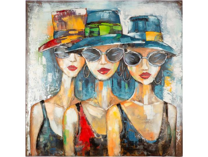 Metallbild GILDE Bild quadratisch Red Lips Society mehrfarbig , bunt (farbe bild(er): mehrfarbig), B:100cm H:100cm T:3,5cm, Metall, Bilder, Metallbild, Frauenmotiv Lippenfokus Pop-Art Mode-Illustration Trendbild Wanddeko