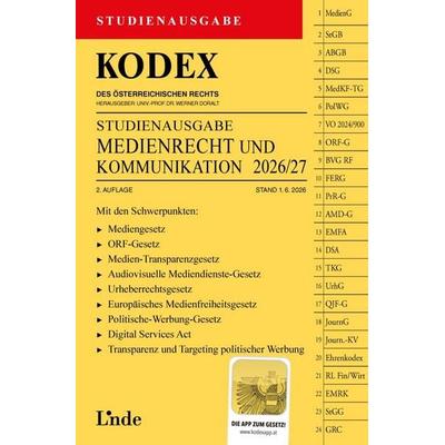 KODEX Studienausgabe Medienrecht und Kommunikation 2026/27, Taschenbuch von Meinhard Ciresa, Linde, 978-3-7073-5574-1