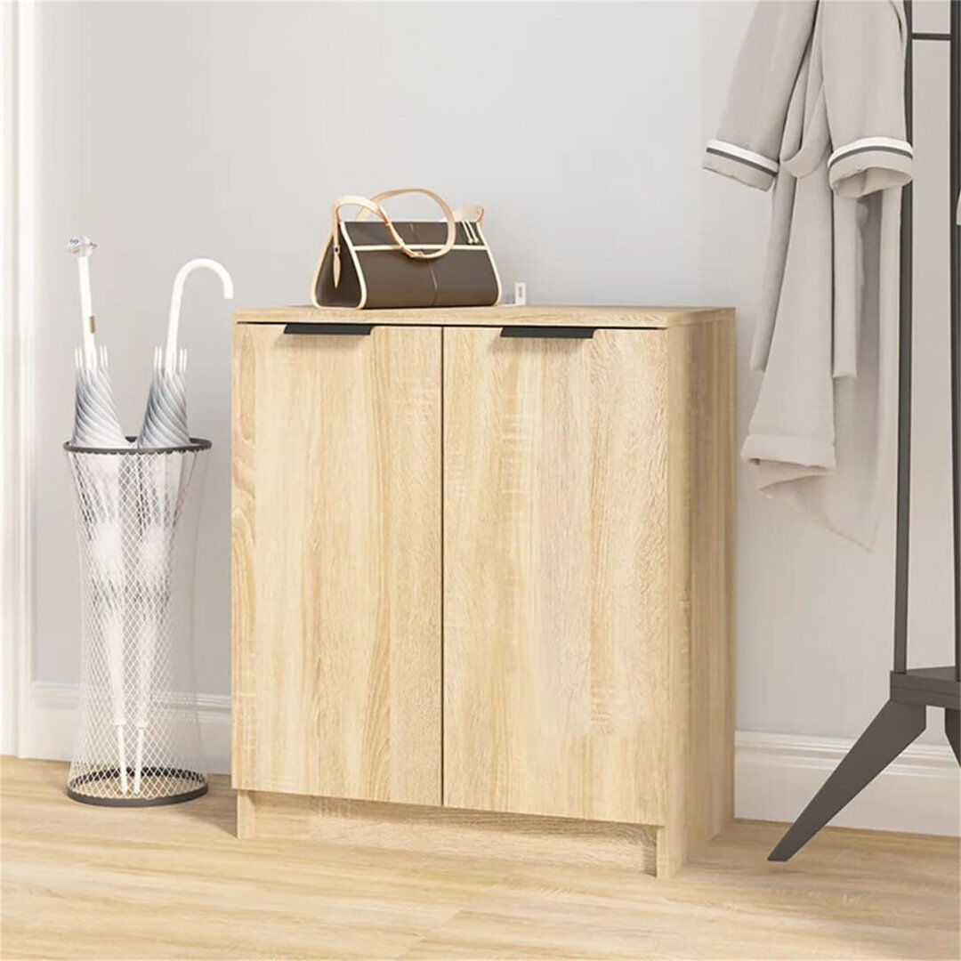 Latitude Run Shoe Cabinet Engineered Wood Hall Shoe Holder Cupboard Organiser Shelf Sonoma Oak
