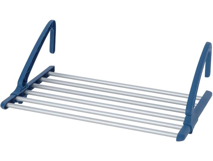 Heizungs- und Balkonwäschetrockner WENKO Modell Alu , weiß (weiß, blau), B:57cm H:21cm T:37,5cm, Aluminium, Polypropylen, Wäscheständer, Heizungs- und Balkonwäschetrockner, ausziehbarer Wäschetrockner zum Einhängen, 6 m Trockenlänge