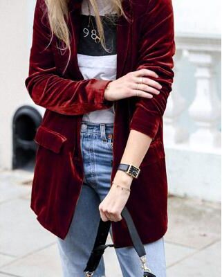 LightInthebox Women's Blazer Velvet Blazer Comfortable Pocket Fashion Plain Party Party / Evening Regular Turndown Regular Fit Long Sleeve Outerwear Blue Black Wine Fall Winter