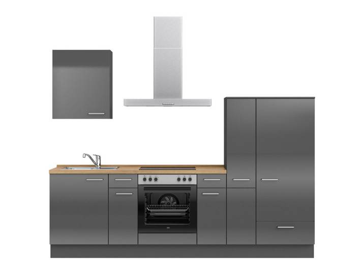 Küchenleerblock, Eiche & Schiefer, 270 cm, Metall, 3 Schubladen, Nobilia