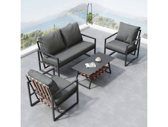 Salon de jardin salon de jardin 1 table basse 3 fauteuils canapé pour 4 personnes noir