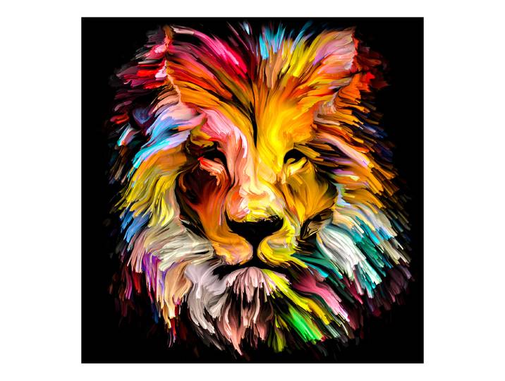 Tableau verre Colorful Lion Head type B Verre flotté Orange/Jaune/Noir 50 x 50cm