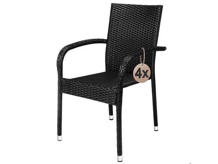 CASARIA® Lot de 4 chaises de jardin noires empilables polyrotin accoudoirs arrondis fauteuil extérieur terrasse balcon