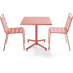 Oviala Business Set aus 70 cm Tisch und 2 Gartenstühlen aus Metall Tonfarben