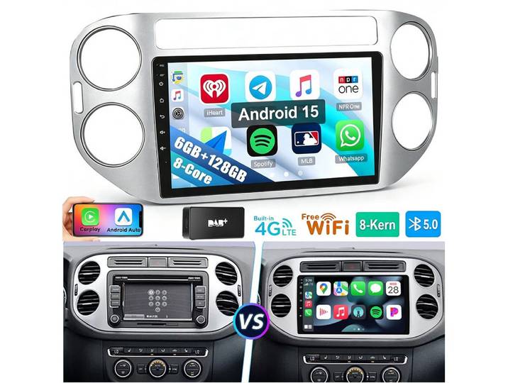ESSGOO Für VW Tiguan 5N 2010-2016 Autoradio Carplay 6+128G 8-Kern Autoradio (RDS, Digitalradio (DAB), FM, AM, Apple Carplay Android Auto Navi 8-Kern 4G LTE)