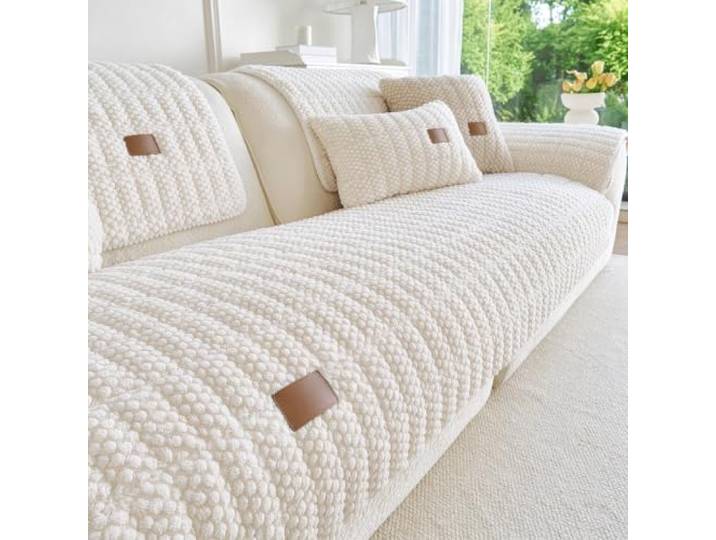 Sofa-Sitzbezug aus weichem Flanell rutschfest verschleißfest Couchmatte All Season Simple Sofa Cover Premium Couch Seat Mat Living Room Home Furniture Decor(Off-white,90x240cm 1pcs)