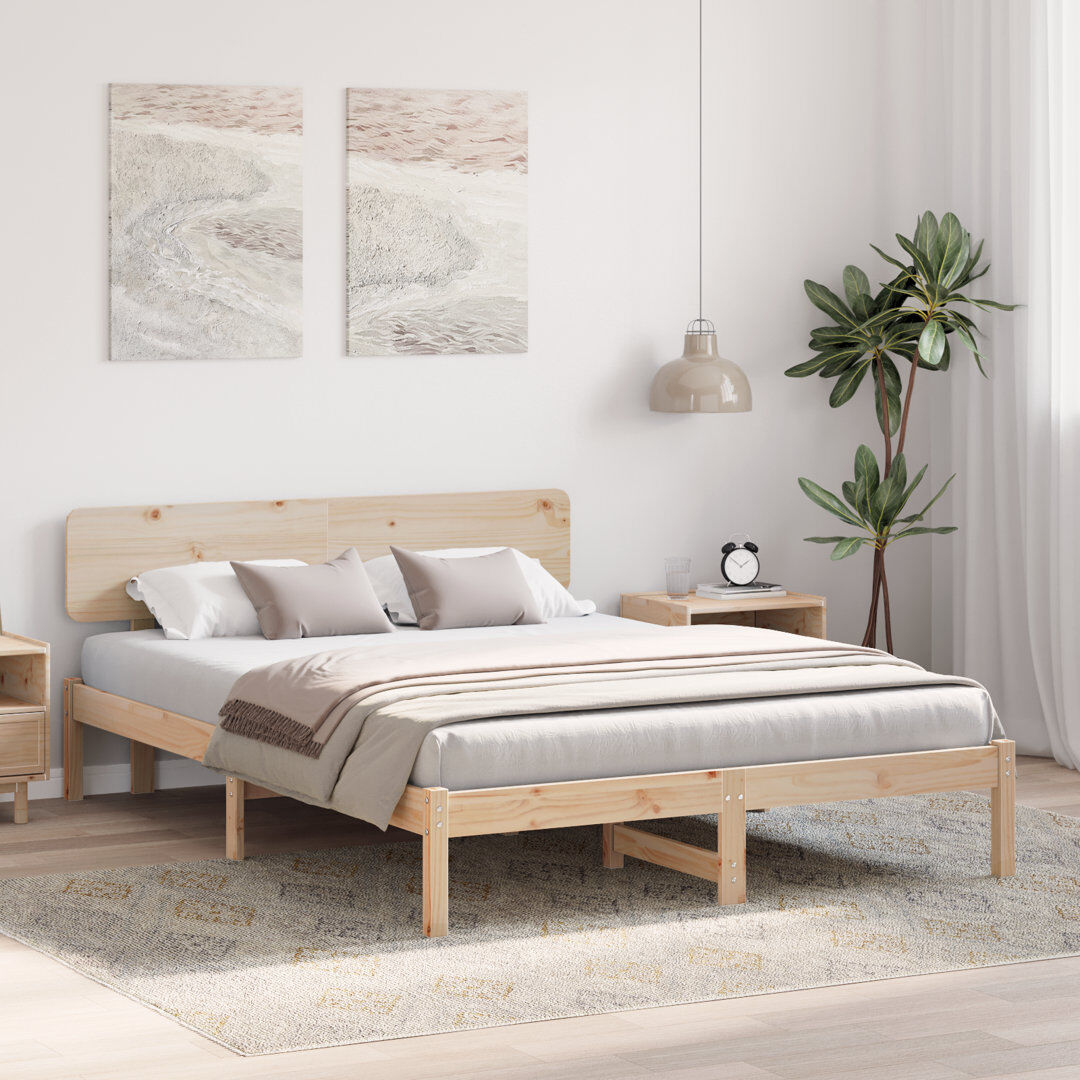 Vidaxl Bed Frame With Headboard Solid Pine Wood Natural 200 x 200cm