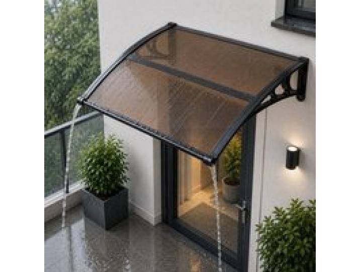 VEVOR Vordach für Haustür 965x1017 mm, Pultbogenvordach, Pultvordach mit Entwässerung & ABS-Halterung, Regen-, Schnee- & Sonnenschutz, Polycarbonat-Türüberdachung für Veranda & Terrasse, Braun