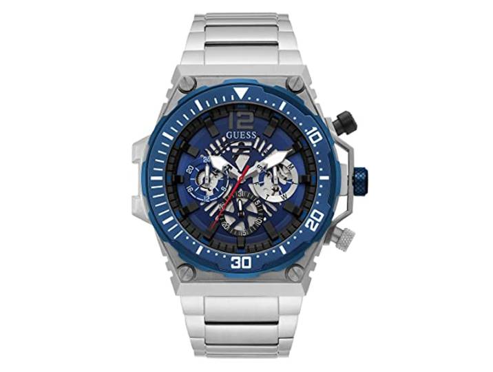 GUESS Sportief siliconen horloge, Zilveren Toon/Blauw/Zilver Toon, BLOOTSTELLING