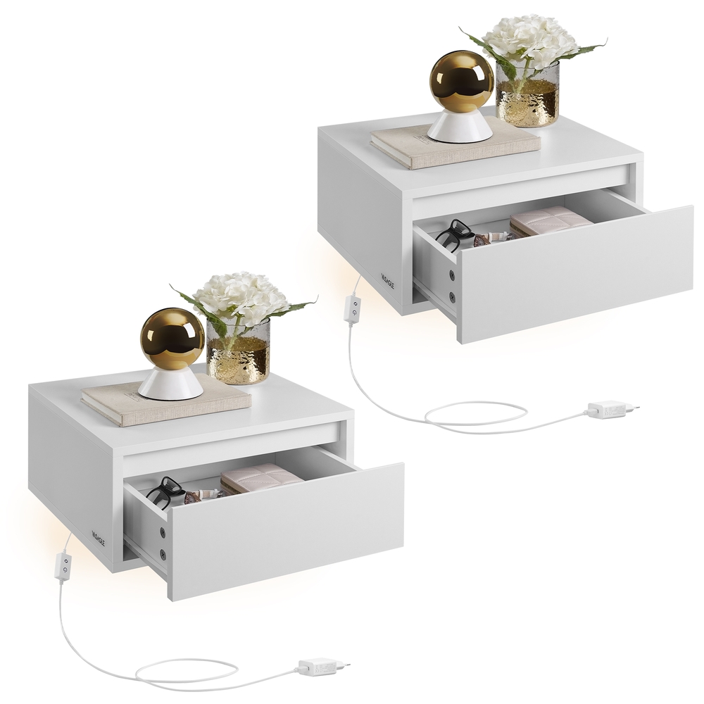 VASAGLE Nachttisch hängend 2er Set mit Leuchten wolkenweiß LETB35854W01