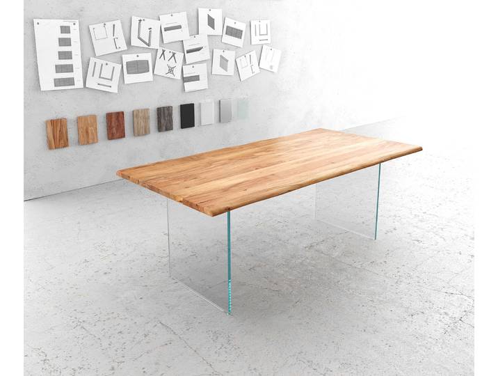 Esstisch Edge 200x100 Akazie Natur Glas Live-Edge, Esstische, Baumkantenmöbel, Massivholzmöbel, Massivholz