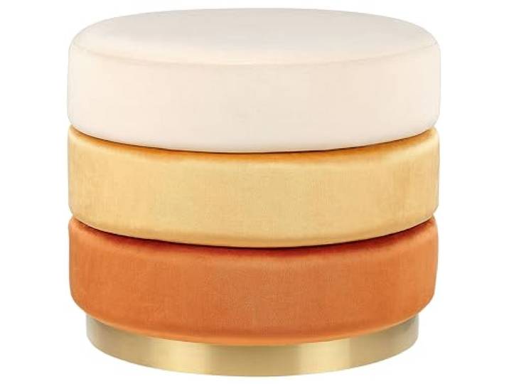Beliani Pouf Samt orange rund ⌀ 39 cm Goldrand Edelstahl dreistufiger Farbverlauf Louin