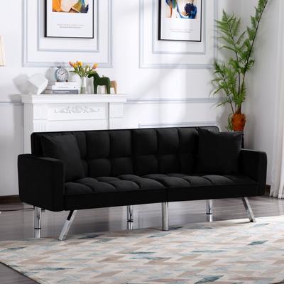 RELEXHHOON 74''Futon Sofa bed, Split Back with 3 Positions, Silver Metal Legs, Twin Sleeper