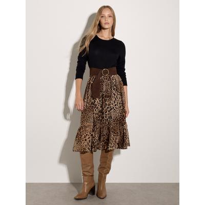 Strickkleid APRICOT "Midikleid", Damen, Gr. 16, Normalgrößen, gestrickt, braun (schwarz), gestrickt, , Modisch, normal, Rundhals, Gerippt, Kleider Strickkleid, mit Animal-Print